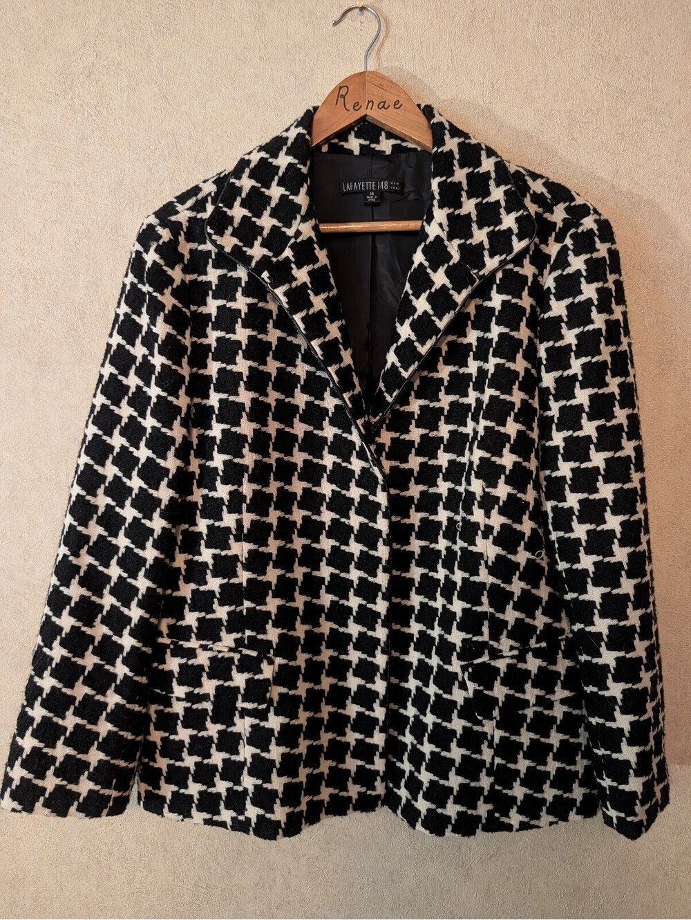 LAFAYETTE 148 black white wool houndstooth blazer sz 14